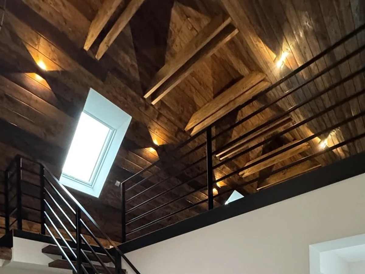 Railing and mezzanine detail in roof light.
